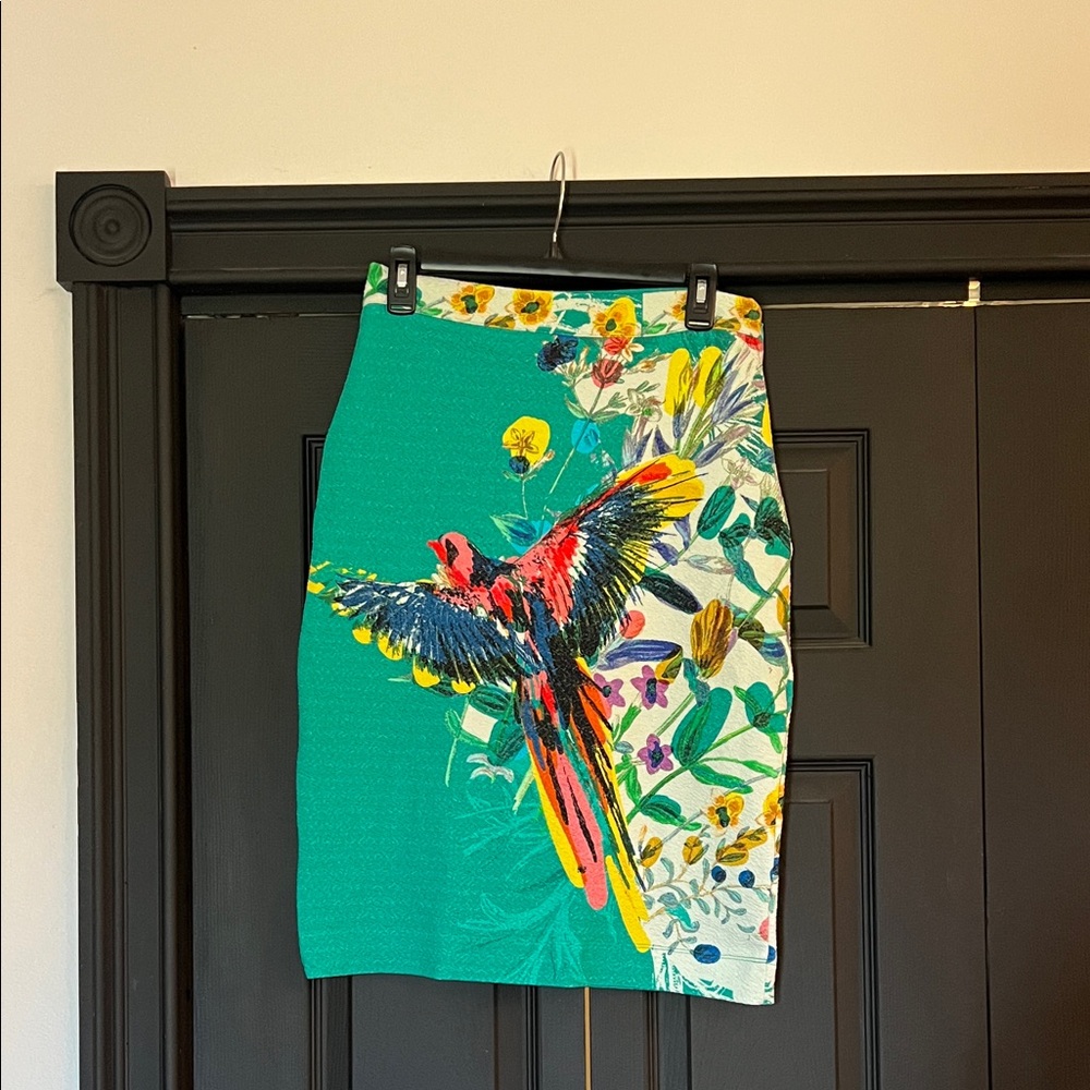 Anthropologie Maeve Floral Parrot Print Skirt - Green NWT